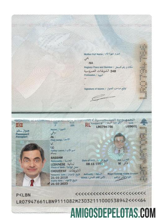 Passaporte do Líbano 2018 Presente modelo